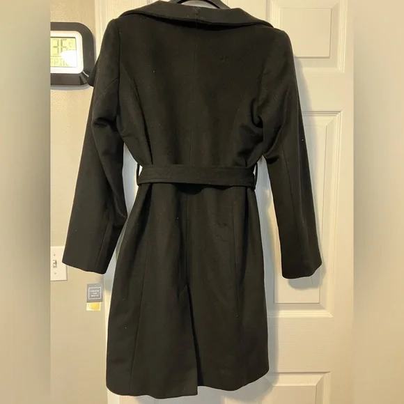 Michael Kors Women’s Black Asymmetrical Belted Wrap Coat - Picture 5 of 5